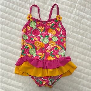 Vibrant Pink and Orange One Piece Swimsuit with Playful Ruffles 18M